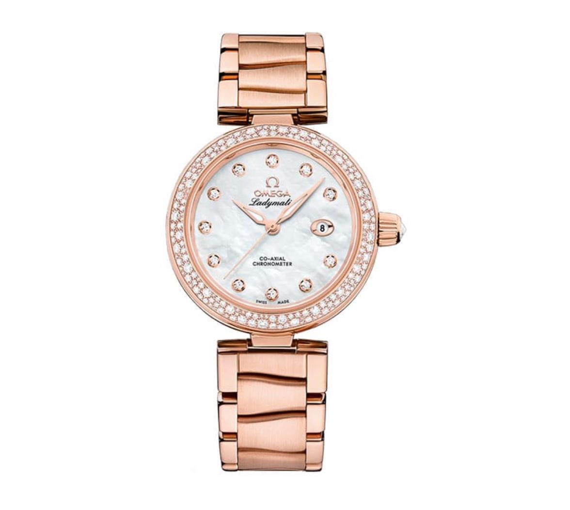 UK Luxury Fake Omega De Ville Ladymatic 425.65.34.20.55.010 Watches Made From 18K Red Gold